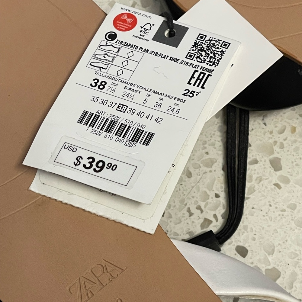 ZARA Flat Slingback shoes Black White Color block 7.5 NEW with tags Chic - Picture 5 of 5